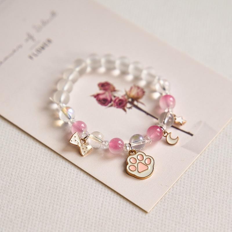 Year Sweet Cute Cat Crystal Beaded Bracelet Girls, Girlfriend Student Bracelet Wholesale