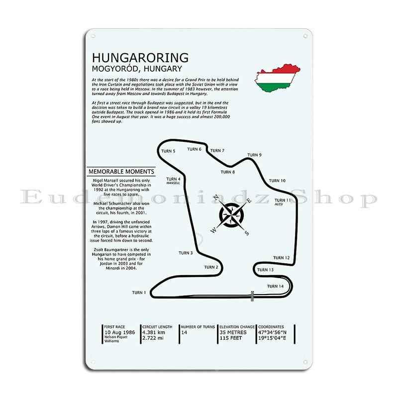 HUNGARORING HUNGARY TRACK MAP FLAG Hungaroring Grand Prix Circuit Metal Create Wall Decor Custom Design Pub Tin Sign Poster