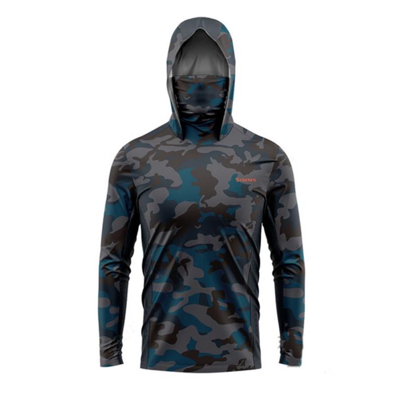Mens UPF 50 Long Sleeve Fishing Shirt With Hood Face Cover Quick-Dry Breathable Bamboo Fiber Sun Protection Top Outdoor