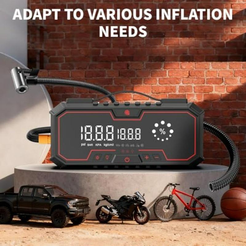 Bærbar booster med luftpumpe 5000A 160PSI dæktryksmåler til benzin 9L/Diesel 8L Nødsæt til vejsiden med SOS-lys Sort