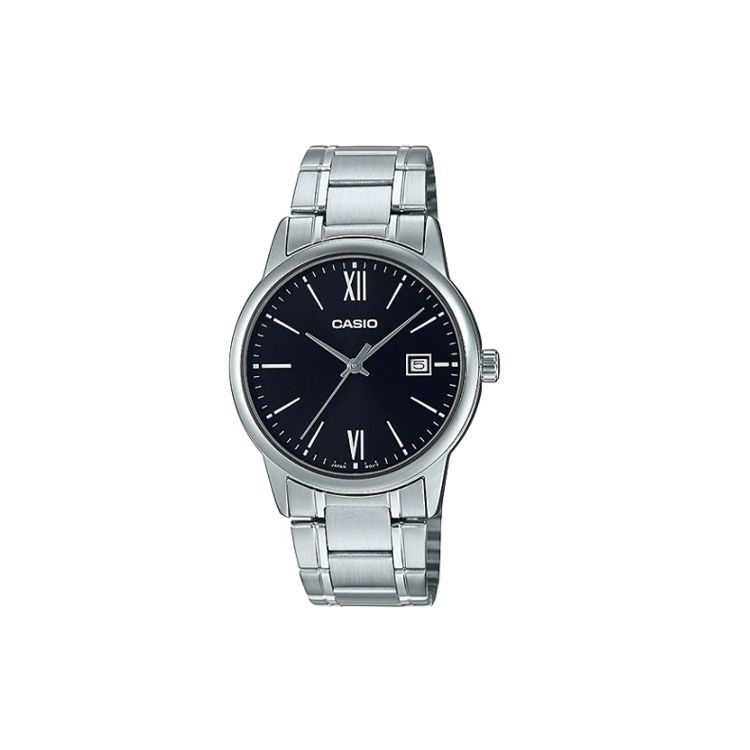 

Casio Standard Series Minimalist Retro Small Round Watch Business Casual Fashion Quartz Movement Stainless Steel Strap Men watches Black MTP-V002D-1B3 Silver Watch Case
