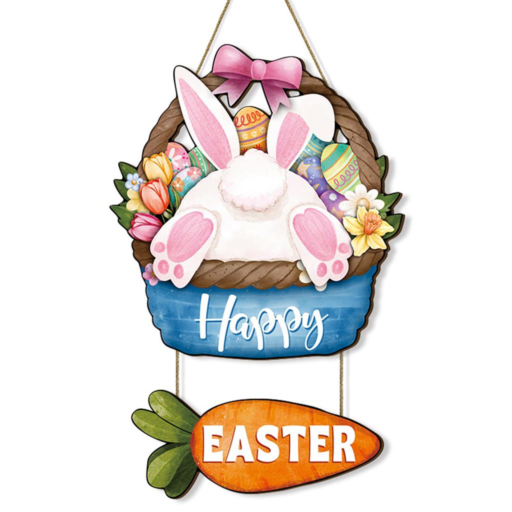 Easter Bunny Welcome Sign for Front Door and Wall Decor - Wooden Happy Easter Hanging Decoration for Home Entryway and More
