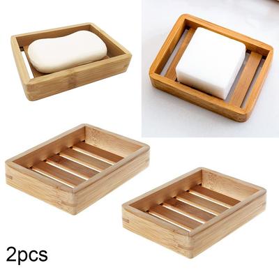 Stojak na mydło Uchwyt na mydło Kolor drewna 10*8,7*2,2 cm 2 szt. Bambusowa mydelniczka