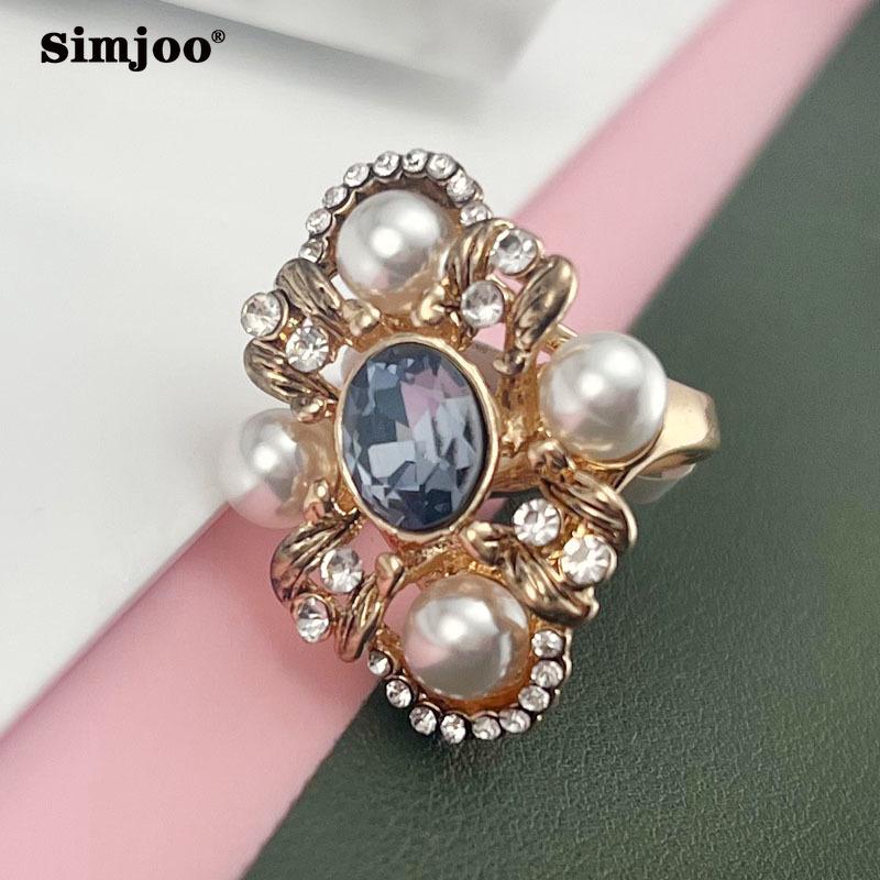 

SIMJOO Модное кольцо с цветочным сапфиром и жемчугом, инкрустированное жемчугом