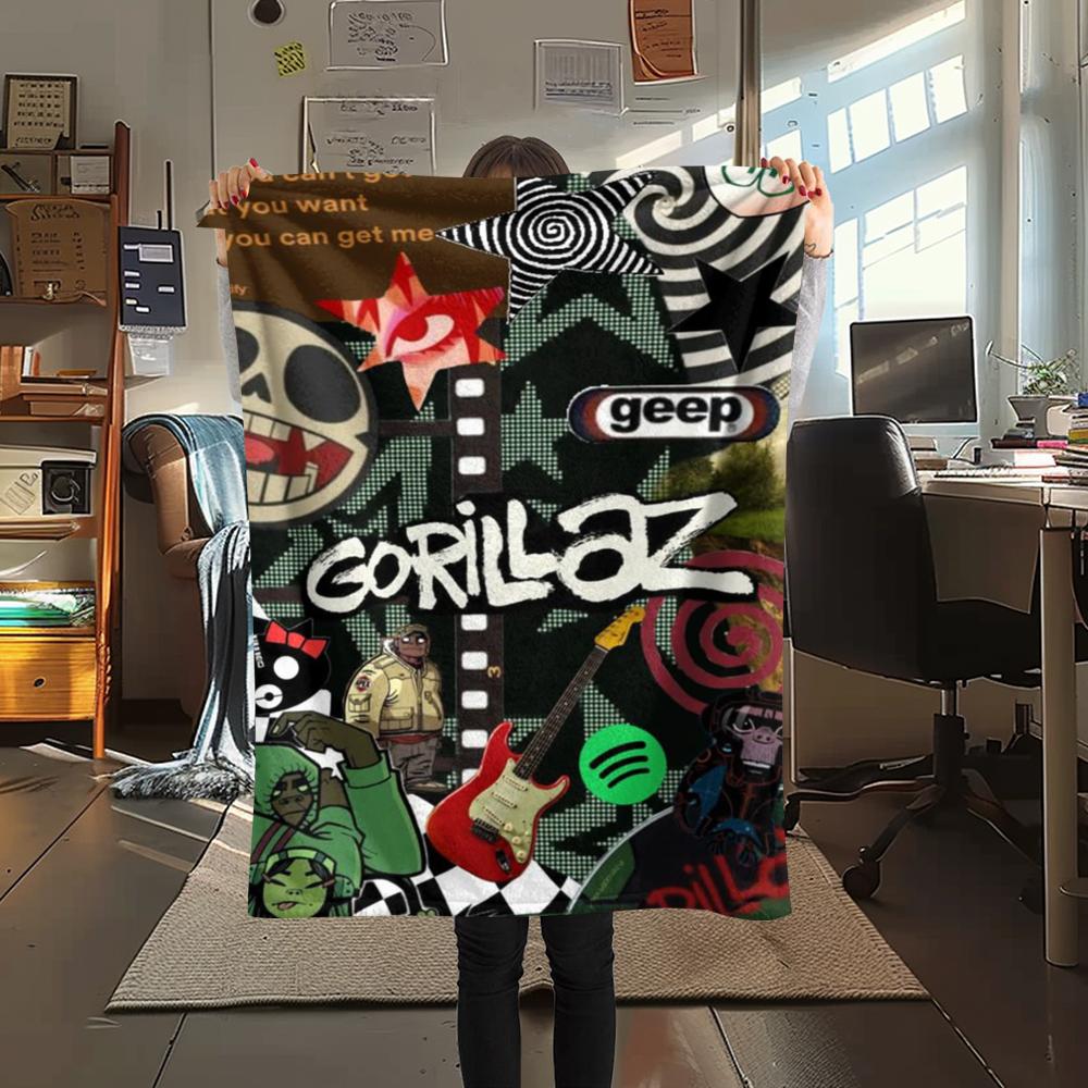 1 Stück Gorillaz Print Flanelldecke, Hohe Qualität, Bequem für alle Jahreszeiten, Heimdekoration, Wärme und Komfort, Perfekt für Weihnachtsgeschenke