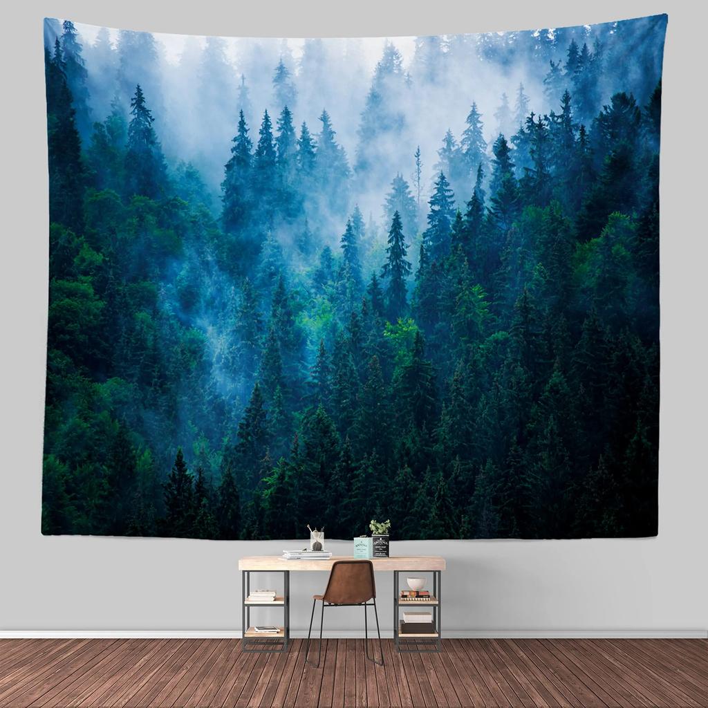 VIKAMA Misty Mountain Forest Tapestry Natural Aesthetics Tapestry Wall Hanging Art Bedroom Living Room Dormitory Decoration