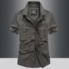 Men Multi Pockets Tooling Shirts Summer Short Sleeve Shirts High Quality Men Cotton Casual Shirts Size 5XL