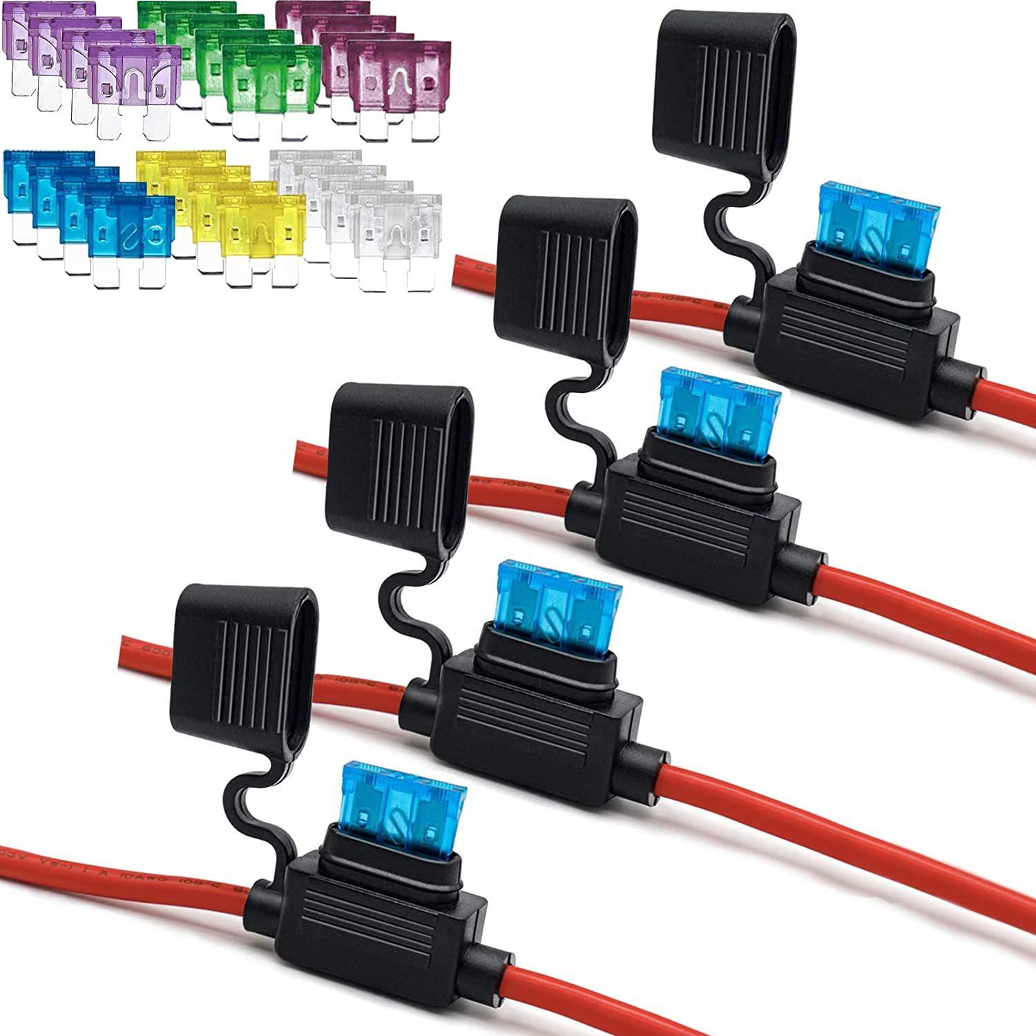 

4Pcs 10AWG Inline Fuse Holder with 15-40A ATC/ATO Blade Fuses, Waterproof Car Auto Motorcycle Circuit Protection