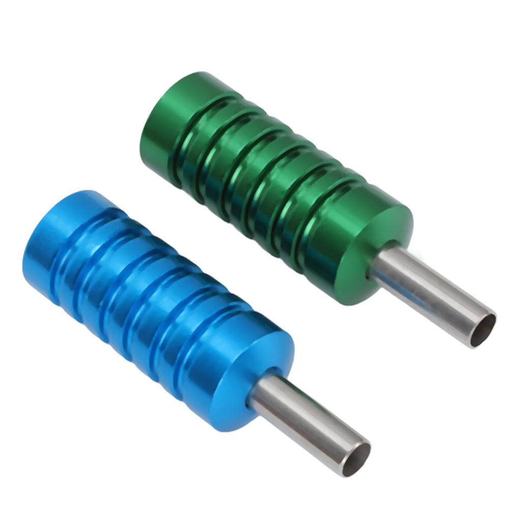 2pcs Aluminum Alloy Tattoo Machine Grip Prevent Slip Tattoo Handle Grips Green Blue 2.1cm Diameter