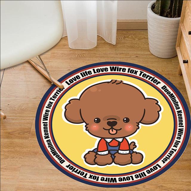 Cute Puppy Round Carpet Computer Chair Mat Hanging Basket Mat Carpet Print Cartoon Children Crawling Carpet Bedroom Decoration