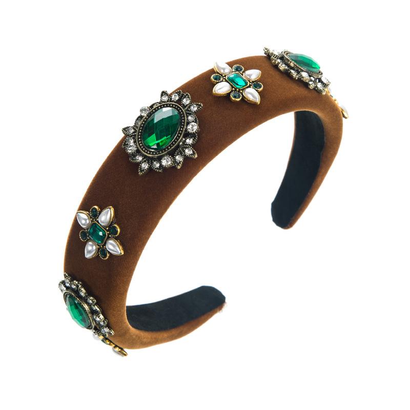 Women HairHoop Vintage Flannelette Inlaid Pearl Flower Headband Feminine High Quality Wide Edge Hair Accessories