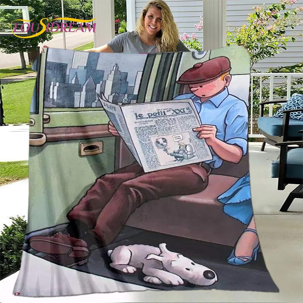 Avventure di Tintin Cartone Animato Morbida Coperta di Peluche, Coperta in Flanella Coperta da Divano per Soggiorno Camera da Letto Letto Divano Coperta da Picnic bambini
