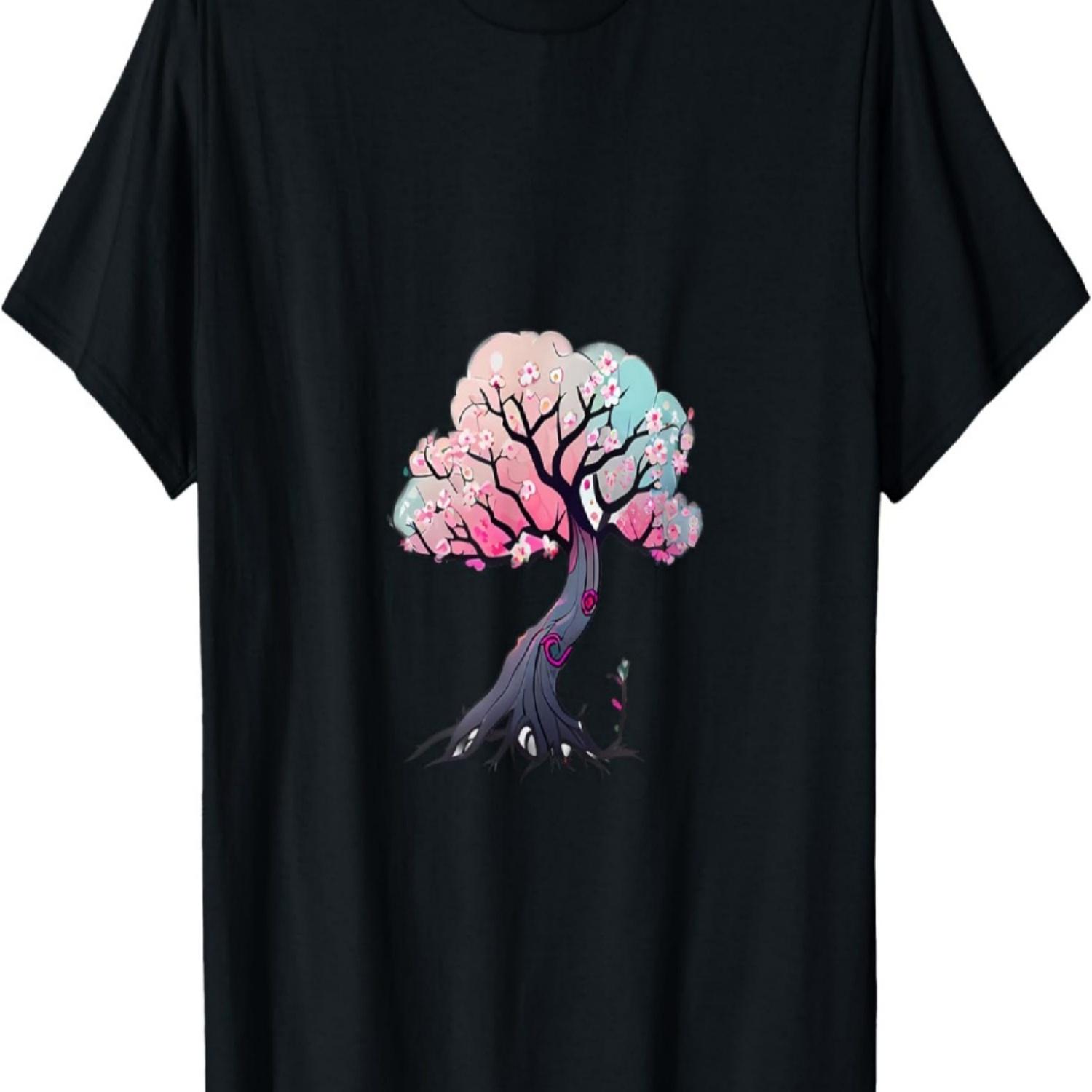 Kawaii Cartoon Tree of life cherry blossom pink blue flowers T-Shirt S