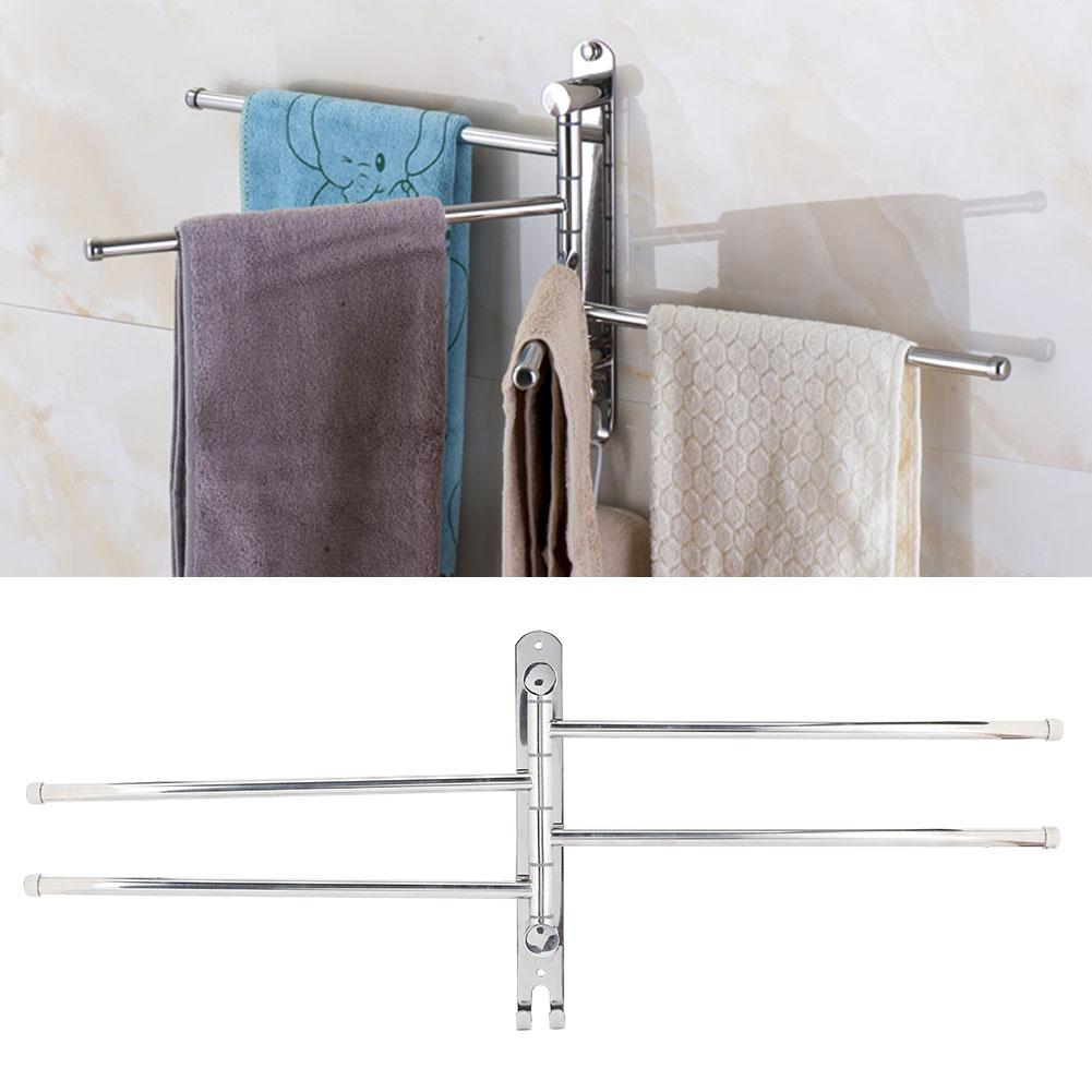 WallHanging Stainless Steel 180 Degrees  Rotating Towel Rack Hanger with 4 Rods for Bathroom Toilet