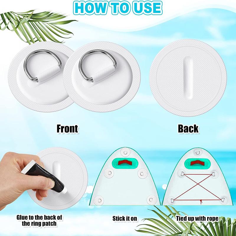 4 Stück Surfer PVC-Aufnäher Edelstahl-D-Ring für Kajak Schlauchboot Zubehör