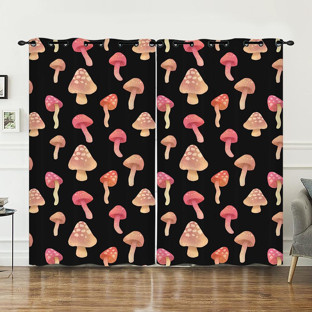 Curtains Mushroom Sunshade Digital Printing Curtains Blackout No Punching Bedroom Living Room Universal