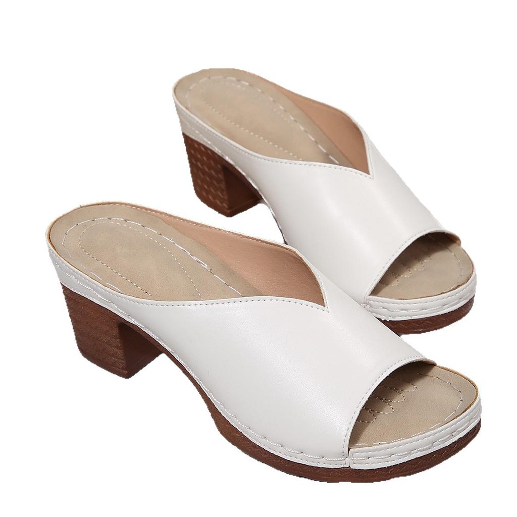 2025 Foreign Trade Summer Women's Thick Heel High-heeled Slippers Large Size Fish Mouth One-word High-heeled Outer Slippers