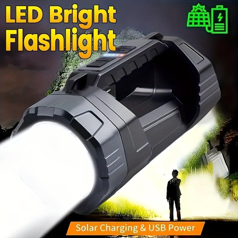 Solar LED Flashlight, Rechargeable Torch with Digital Power Indicator, Portable Light for Camping, Hiking, Home and Emergency Use