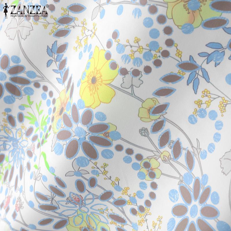 ZANZEA Women Casual Round Neck 3/4 Sleeve Loose Floral Blouse