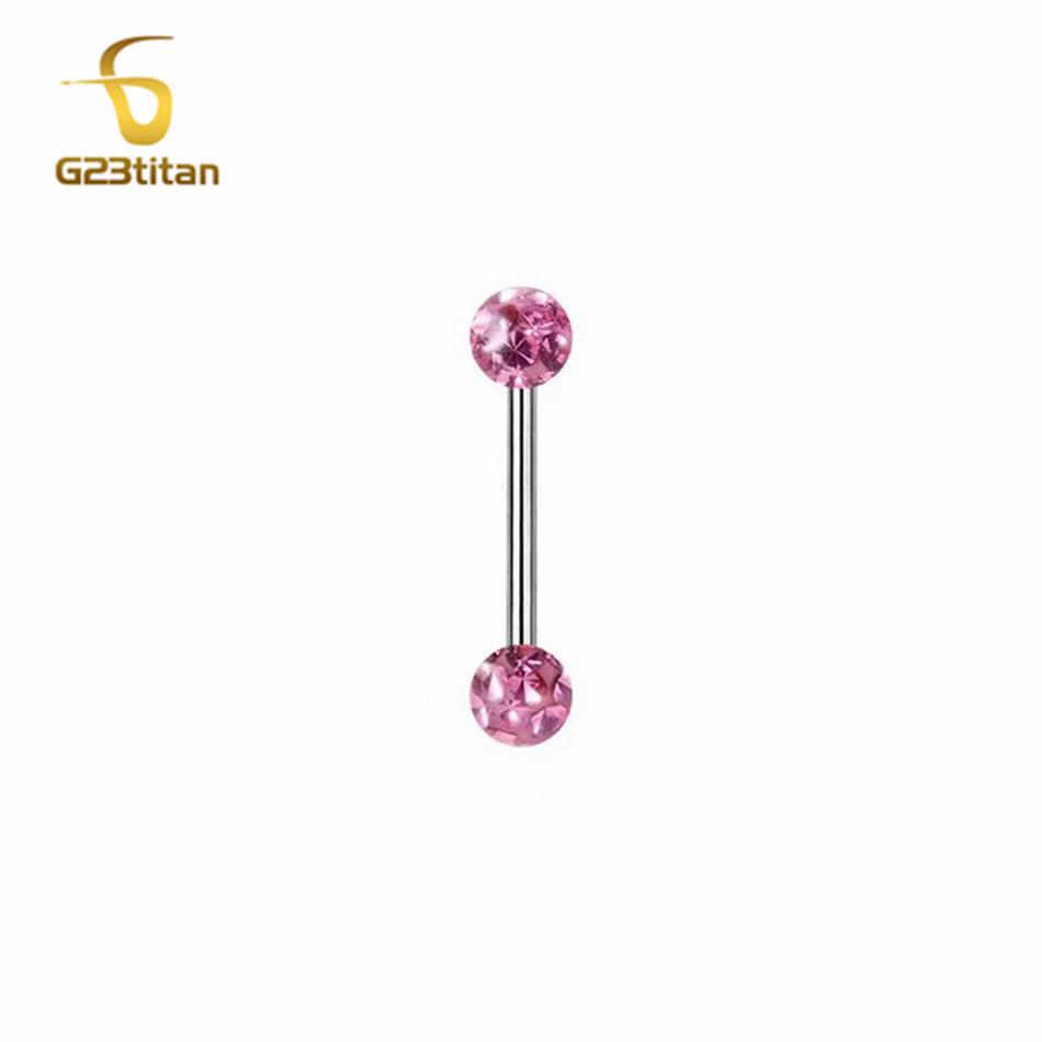 Waterproof Crystal Resin Ball Tongue Rings Nipple Barbell Ear Cartilage Earring 14G 1.6mm 12-22mm Titanium Piercing Body Jewelry