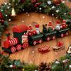 Christmas Table Decorations Mini Train Ornaments Wooden Christmas Train with Santa Snowman for New Year Holiday Party Decor Gift