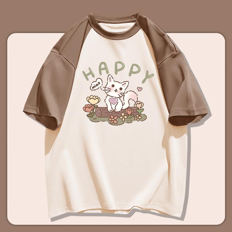 100% Cotton Tee Shirt Summer Cute Cartoon Print T Shirt for Women Clothes Harajuku Oversized T-shirt Y2k Tops Hip Hop Streetwear