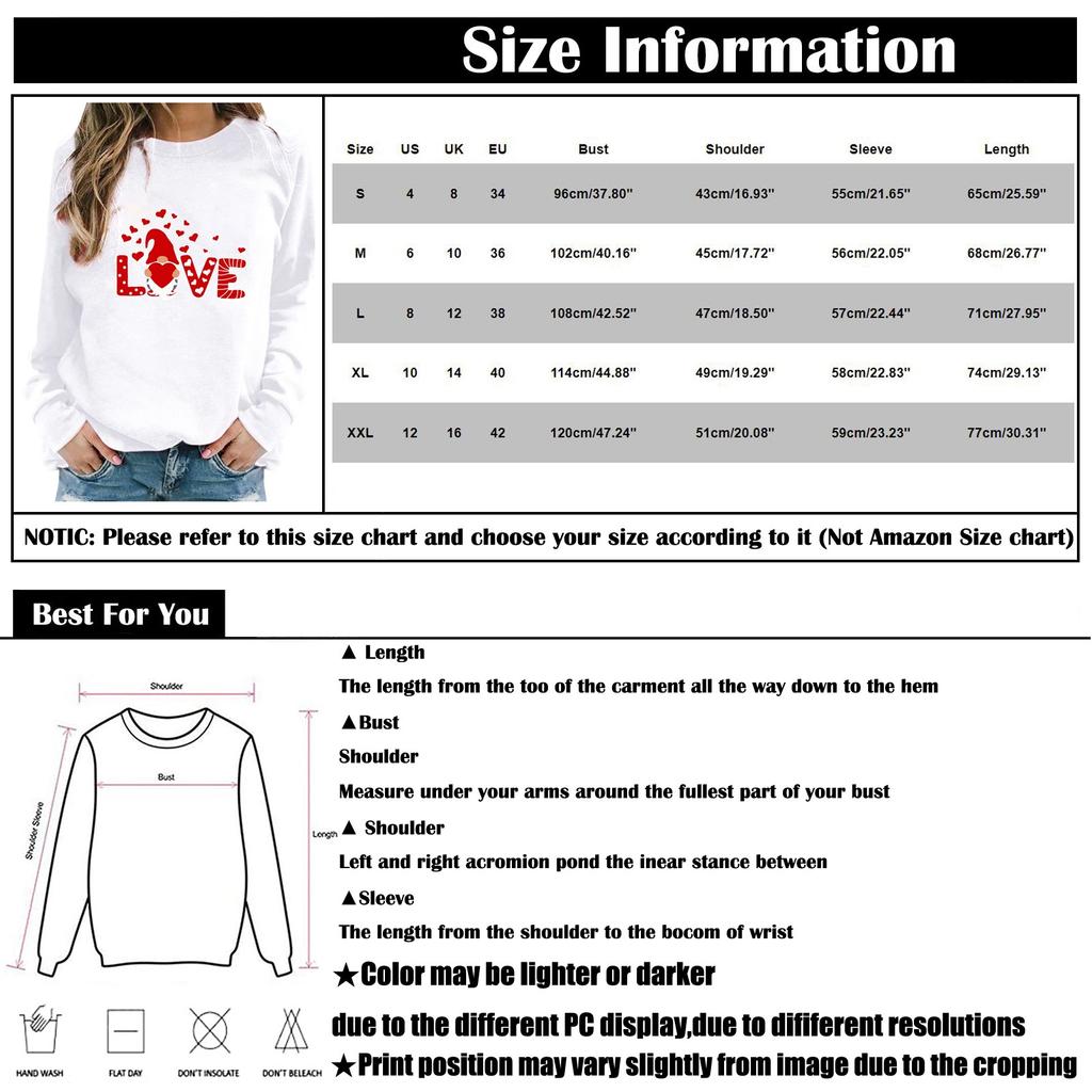 Mode Damen Lockerer Valentinstag-Print Rundhals Langarm Pullover Top