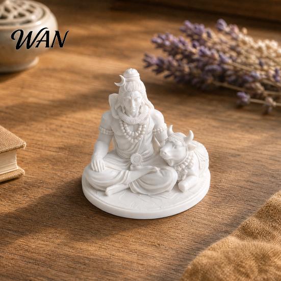 Spiritual Home Ornament 3D Printed Sacred Shiva Statue with Nandi Bull, Miniature Desktop Meditation Cow Figure Decor, Gift for Yoga Practitioners