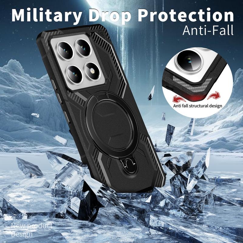 For Xiaomi 14T Pro Poco X7 X6 C65 Redmi 14C 13C Note 14 13 Pro Case Soft Edge Shockproof Wireless Charge 360 Rotating Bracket Magnetic Back Cover