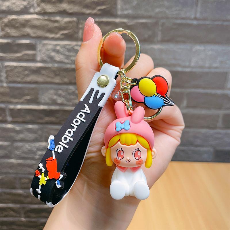 

Cute Sitting Naughty Girl Keychain Creative Key Ring For Women Bag Charm белый