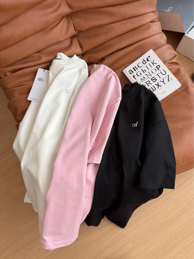 Aloyoga Damen Candy-Farbe Rundhals Locker Geschnitten Kurzarm T-Shirt