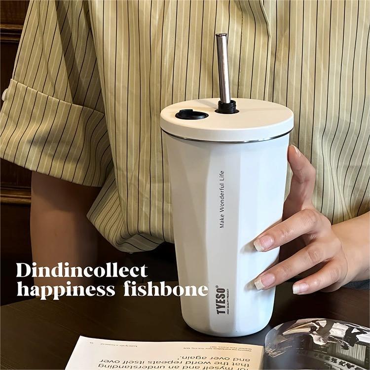 TYESO Stainless Steel Insulated Coffee Cup & Water Bottle - Ice Buster, Large Capacity, with Straw for Car