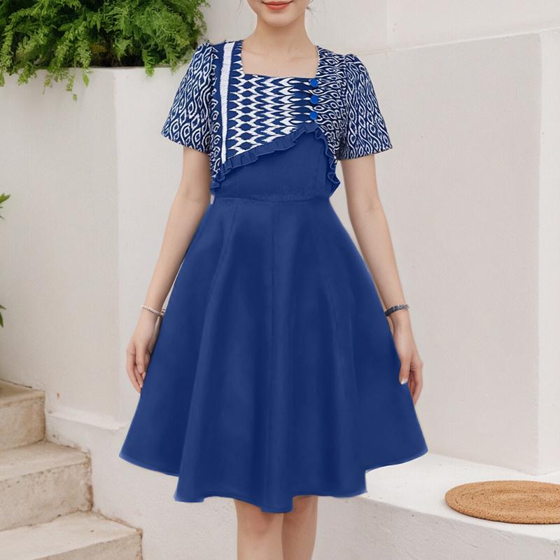 

ZANZEA Women Print Patchwork Casual Round Neck Short Sleeve Dress 5XL