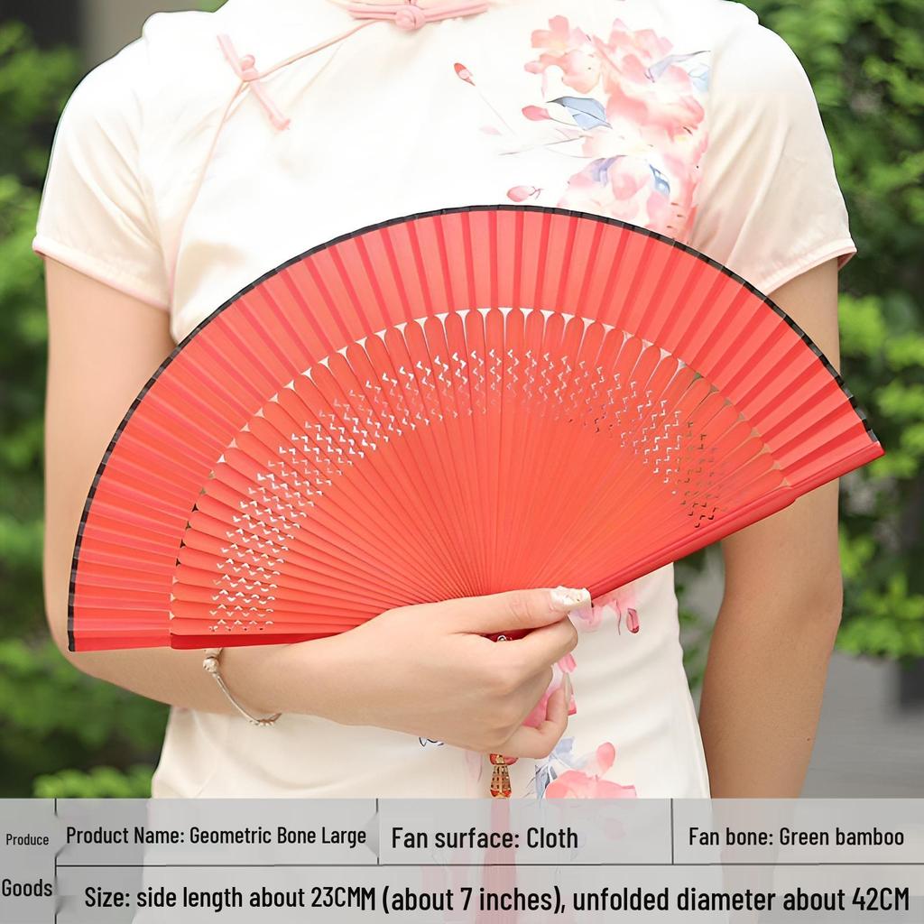 Red Ancient Style Chinese Folding Dance Fan - Easy To Open & Close, Perfect for Hanfu, Cheongsam, and Runway Shows
