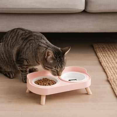 Bol Double pour Chat en Céramique Grande Capacité Anti-Renversement Bols d'Eau pour Chat avec Support Antidérapant Abreuvoir Alimentateur pour Animaux Domestiques pour la Maison