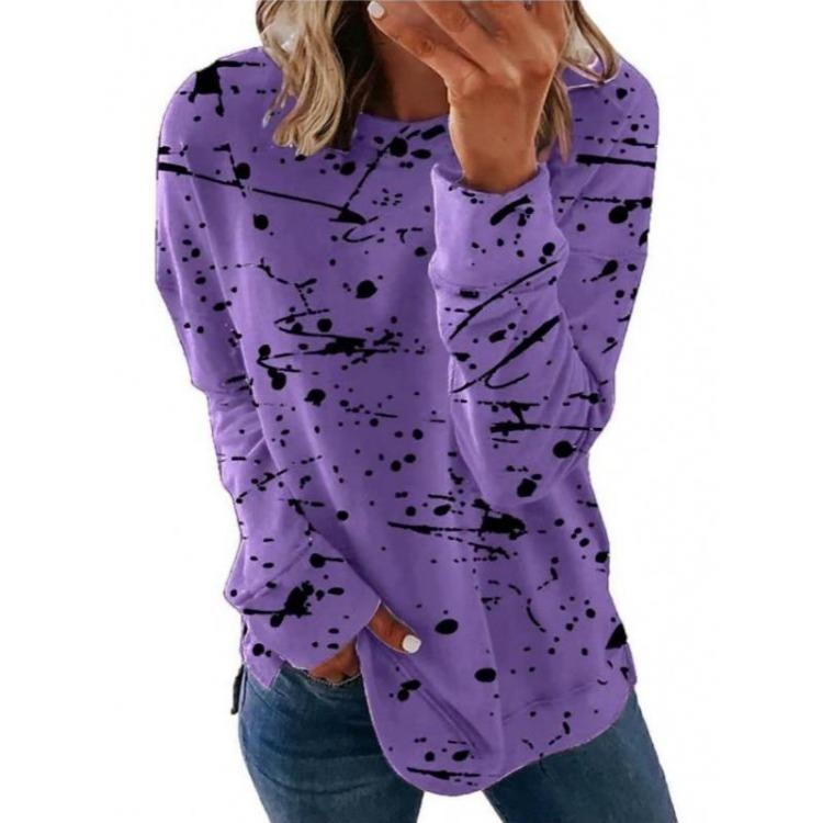 Plus Size Women Printed Long Sleeve T Shirt Loose Round Neck Tee