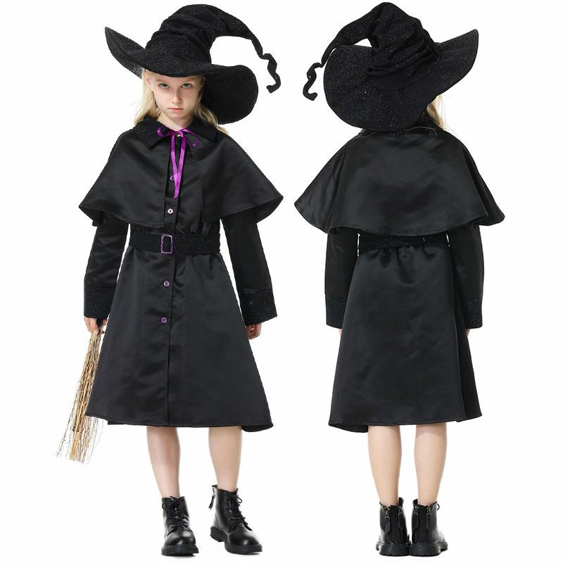 Halloween Costume Robe Wizard Witch Cosplay Outfit Adults Kids Unisex Fantasy Role Play Party Dress