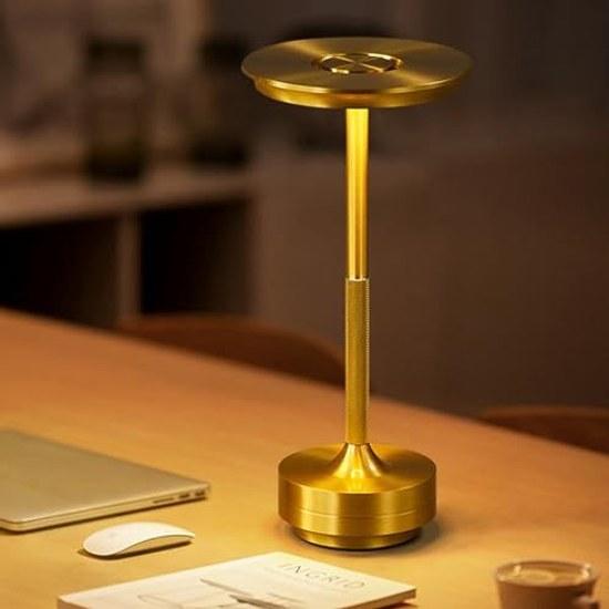 Table lamp stylish indirect lighting retro cordless Nordic touch sensor bedside light three-level color adjustment stepless dimming night USB (gold)