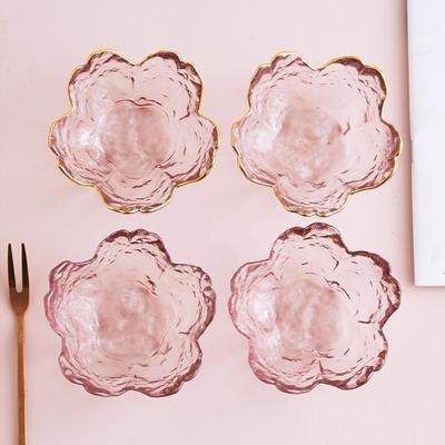 Sakura Glass Soy Sauce Dish Japanese-Style Pink Blossoms Condiment Bowl for Sushi Dumplings Dipping Mini Appetizer Plates