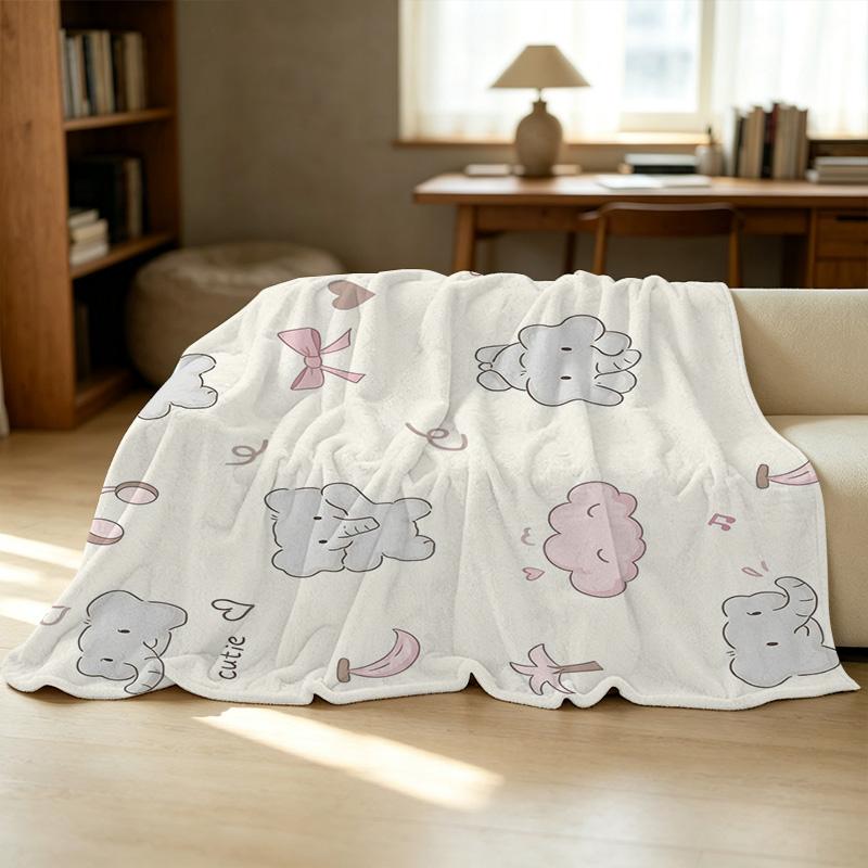 Soft Flannel Fleece Blanket Cartoon Elephant Design, Machine Washable, Warm Cozy Throw for Home, Couch, Office Naps, Christmas & Halloween