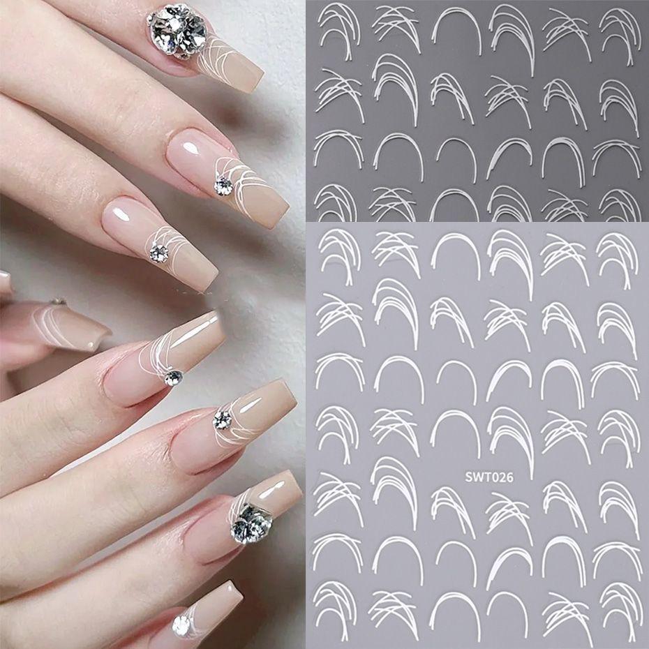 Minimalist French Starburst 3D Nail Stickers - Irregular Line Design