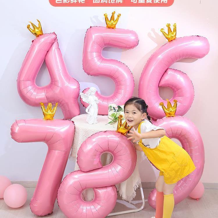 42-Inch Large Pink Crown Aluminum Film Digital Balloon Children'S 1St Birthday Party Decoration Photo Props