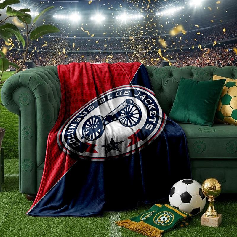 Columbus Blue Jackets Logo Throws Blanket Flannel Blankets Plush for Couch Bed Gifts for Men Women Travel picnic blanket Christmas fan gifts