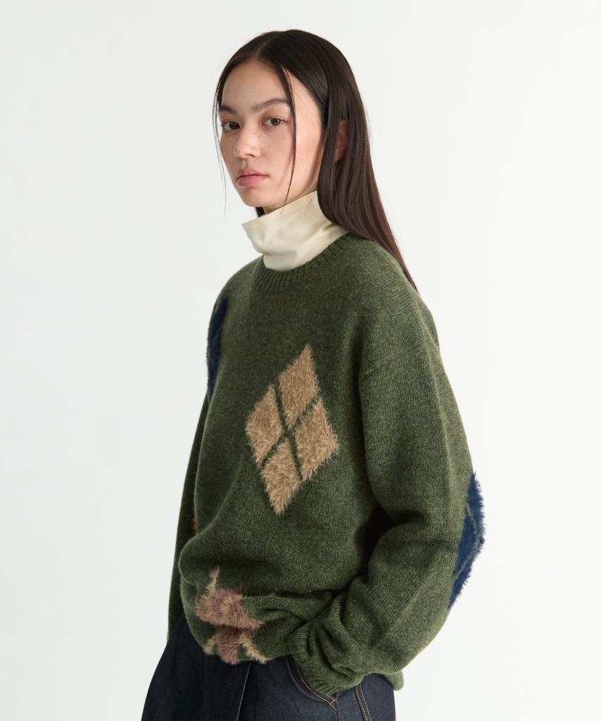 NONBLANK Argyle Pattern Knit_Arborist Green