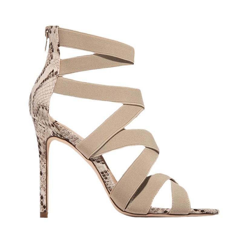 2025 summer European and American new ultra-high thin heel pointed fish mouth elastic band sexy fashion sandals