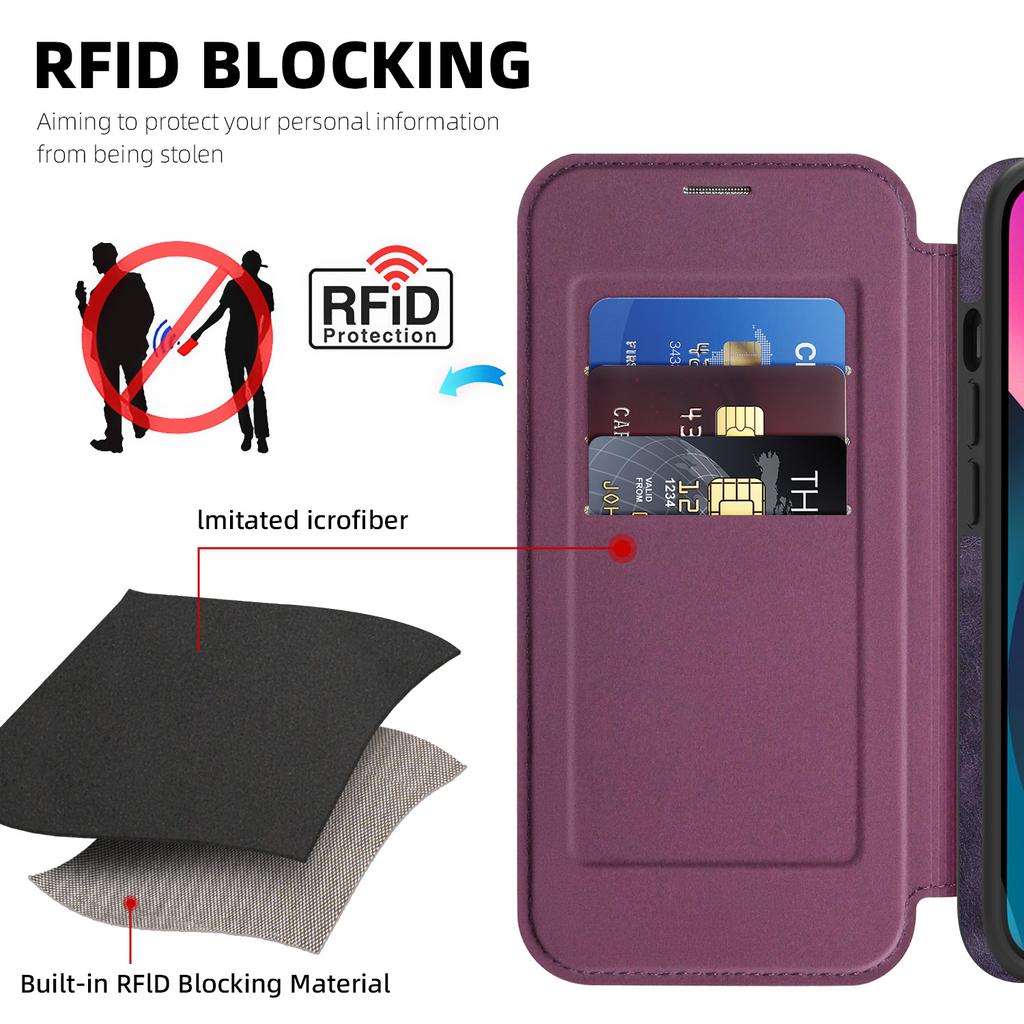 For iPhone 13 Case Compatible with MagSafe RFID Blocking Card Holder Leather Phone Cover