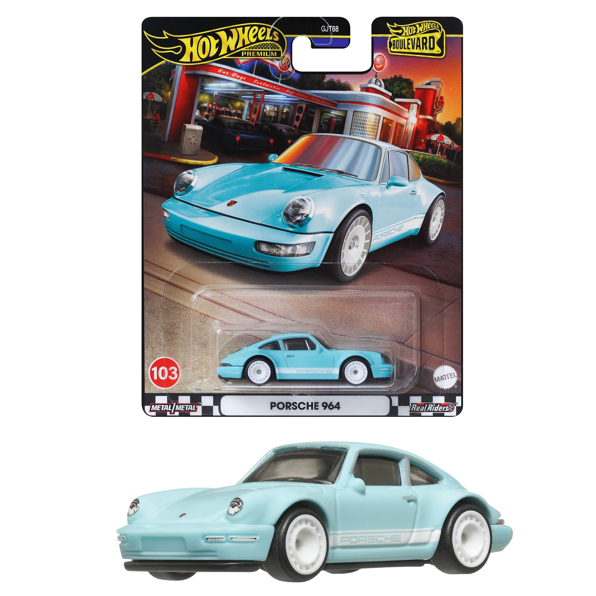 

Hot Wheels Boulevard Porsche 964 Игрушка-миниатюра для детей от 3 лет, Светло-голубой HRT73