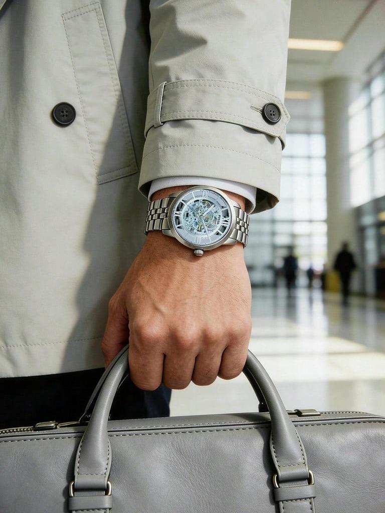 Fossil Townsmatic Automatic Skeleton Dial Men's Mechanical Watch,Stainless Steel Strap, Hollowed Out Dial,Suitable For Daily Wear, As A Gift ME3073