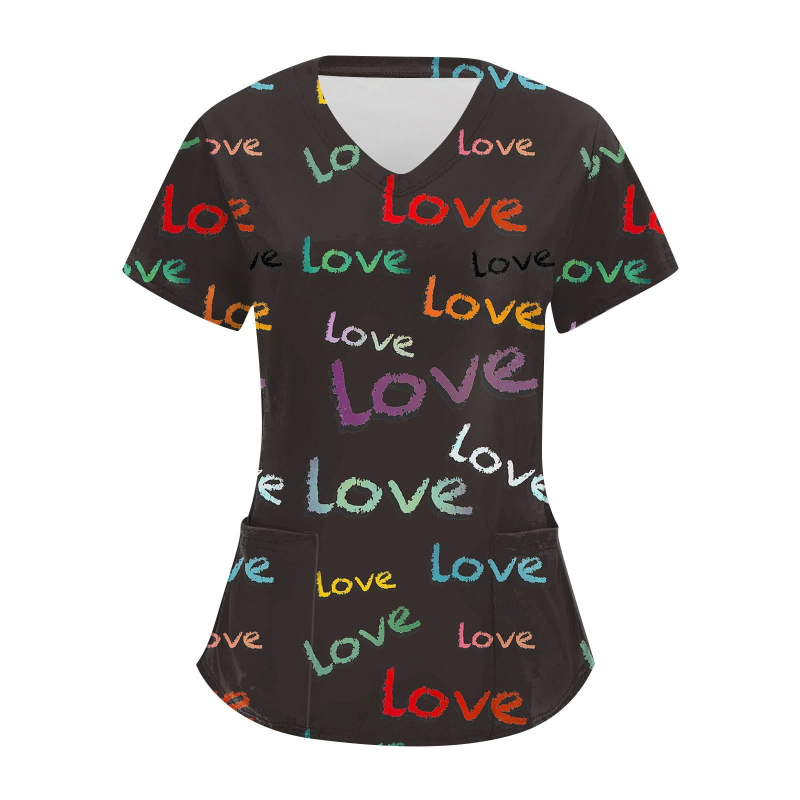 

Женские топы с короткими рукавами и v-образным вырезом с принтом в виде сердечек на День святого Валентина, рабочая блузка с карманами XXL чёрный