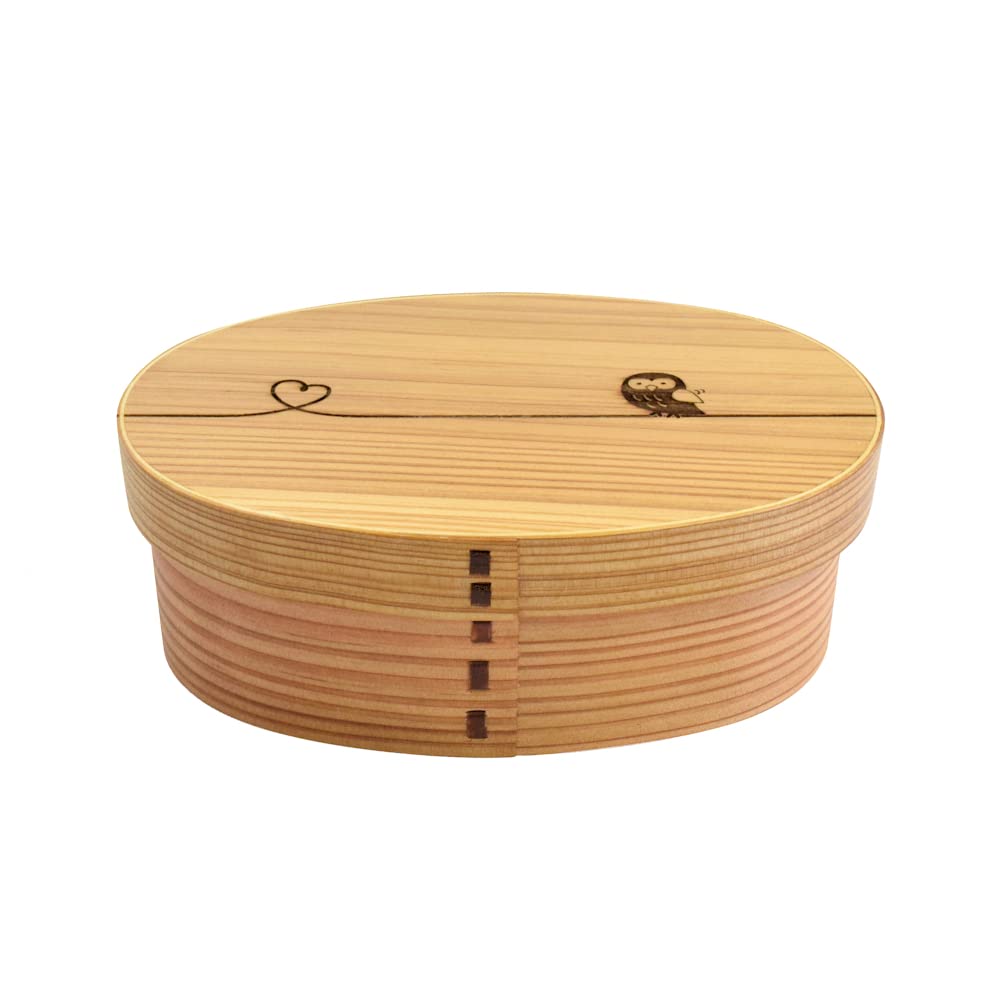 Kanoryu Bento Wood Design Knotted Owl Magewappa Large Box, Grain, 700ml, - -